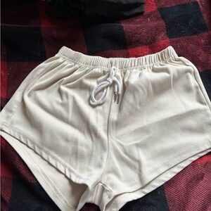 SHEIN Cream Elastic Waist Drawstring Athletic Shorts